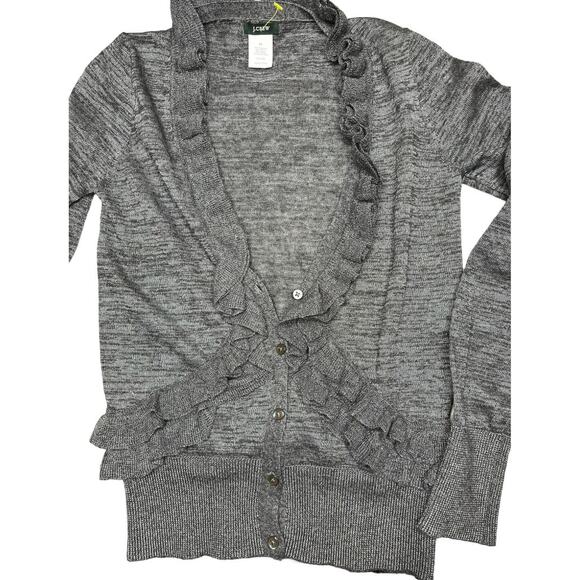 J.Crew gray ruffle deep V-neck cardigan Alpaca merino wool XS nwot - Picture 3 of 4